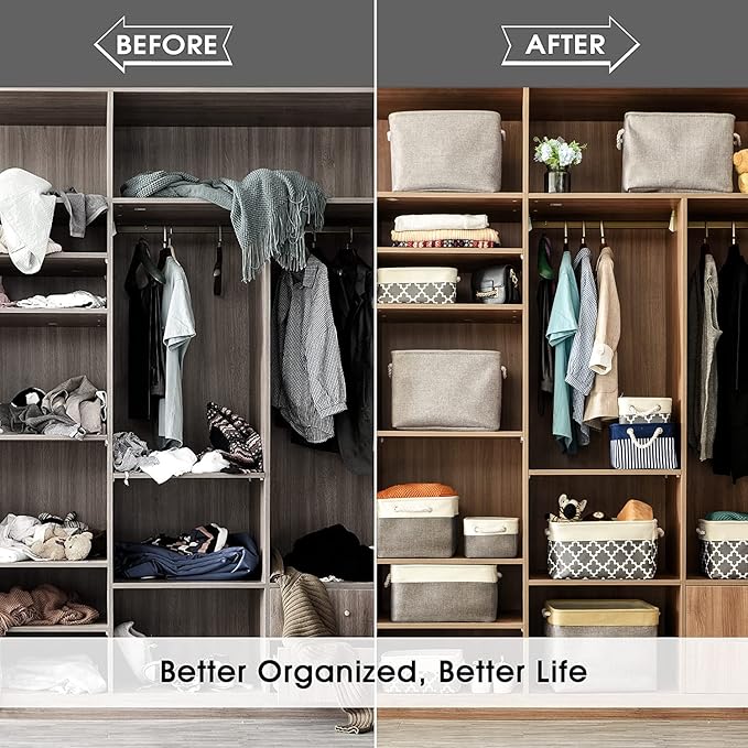 TheWarmHome Storage Bins - 3PCS Fabric Storage Baskets for Organizing Shelves | Large Basket Closet Organizer for Home Shelf Dog Laundry Organization | Collapsible Storage Cubes W/Handles