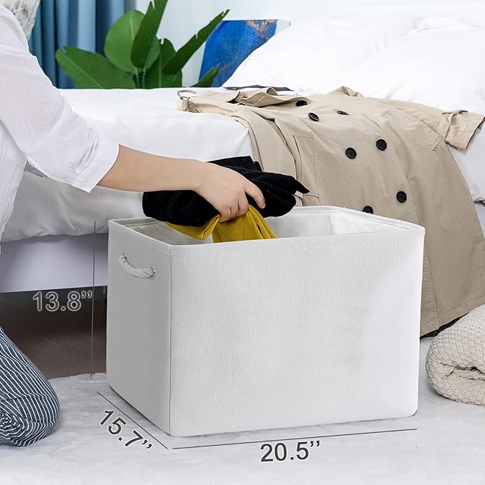 TheWarmHome Organization and Storage Basket for Shelves - Extra Jumbo 3 Pack 20.5x15.8x13.8 inch Cube Storage Bins for Toy Closet Box Home Organizer Gift (White)
