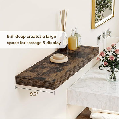 32 Inches Floating Shelves for Wall, 9.3" Deep Long Floating Shelves Set of 2, Large Display & Storage Shelf, Wall Shelf for Bathroom Bedroom Living Room Kitchen Office, Rustic Brown