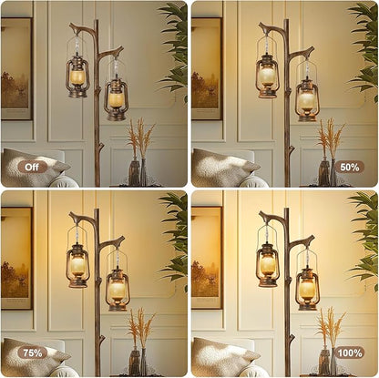 68" Rustic Farmhouse Tree Trunk Floor Lamp Country Brown Finish Wood Vintage Standing Tall Lamp with Lantern Stepless Dimmable Industrial Floor Lamp Decor for Bedroom Living Room Office Hotel