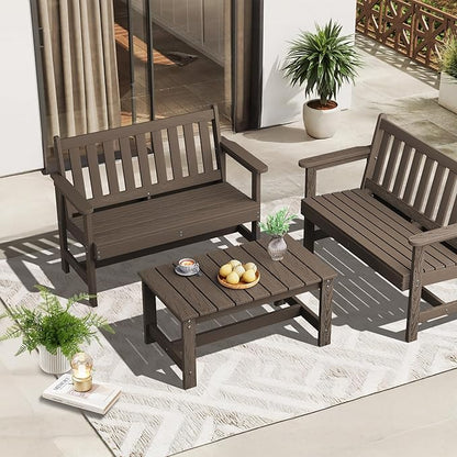 SERWALL HDPE Patio Coffee Table, Rectangle Outdoor Coffee Table, All Weather Patio Table for Deck, Pool, Balcony, Indoor or Outdoor Use, Coffee