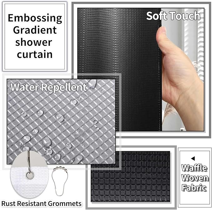 25PCS Black Bathroom Accessories Sets Complete, with Shower Curtain, Rugs, Trash Can and Toilet Brush, Soap Dispenser, Toothbrush Holder and Cup, Soap Dish, Qtip Holder, Bathroom Decor Sets