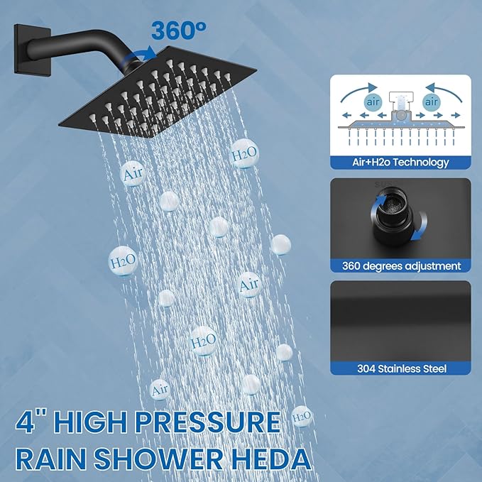 Airuida Shower Faucet Set Bathroom Rain Shower System SUS304 Stainless Steel Single Handle With Male Threads Rough-in Valve Shower Trim Kit 4 Inch Wall Mount Shower Head Matte Black