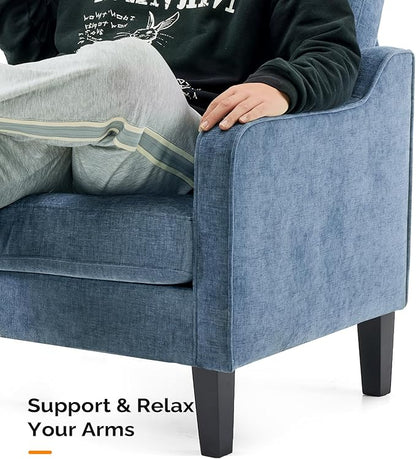 VINGLI Mid Century Modern Accent Chair,Navy Blue Chenille Chairs for Living Room Upholstered Armchair with Scooped Arms for Bedroom,Apartment,Studio,Office,Waiting Room