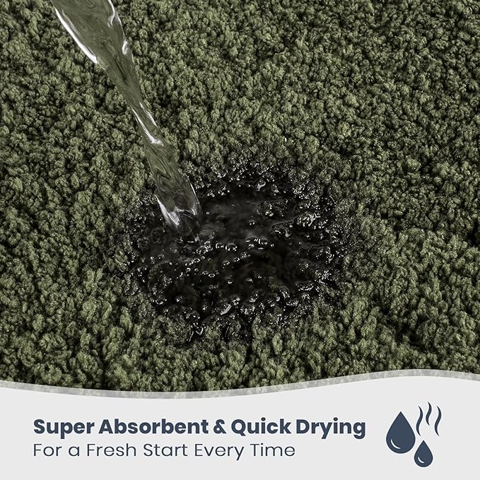 PURRUGS Bathroom Rug Non-Slip Machine Washable 24" x 60", Super Absorbent and Quick Dry Shaggy Microfiber Bath Mat, Extra Soft and Plush Bath Rug for Bathtub, Shower and Sink, Olive Green