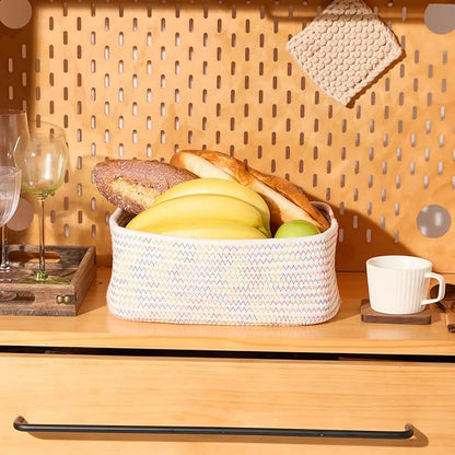 Small Storage Baskets for Organizing | Closet Organizer Bins | Shelf Toy Basket | Woven Rope Baskets | Cube Decorative Box | Shallow Basket | 11.5x7.5x4.7” | 4 Packs Rainbow