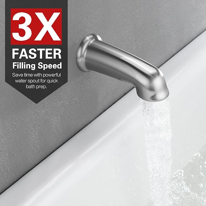 sumerain Brushed Nickel Tub and Shower Faucet Set with Tub Spout, 6-Spray Shower Head, Shower Valve Included