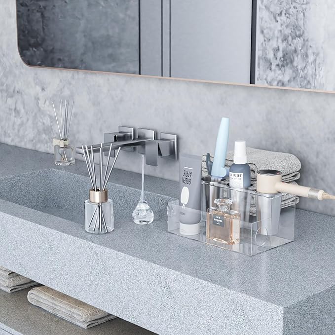Clear Hair Tool Organizer, Blow Dryer Holder, Acrylic Bathroom Supplies Countertop and Vanity Caddy Storage for Accessories, Makeup, Toiletries