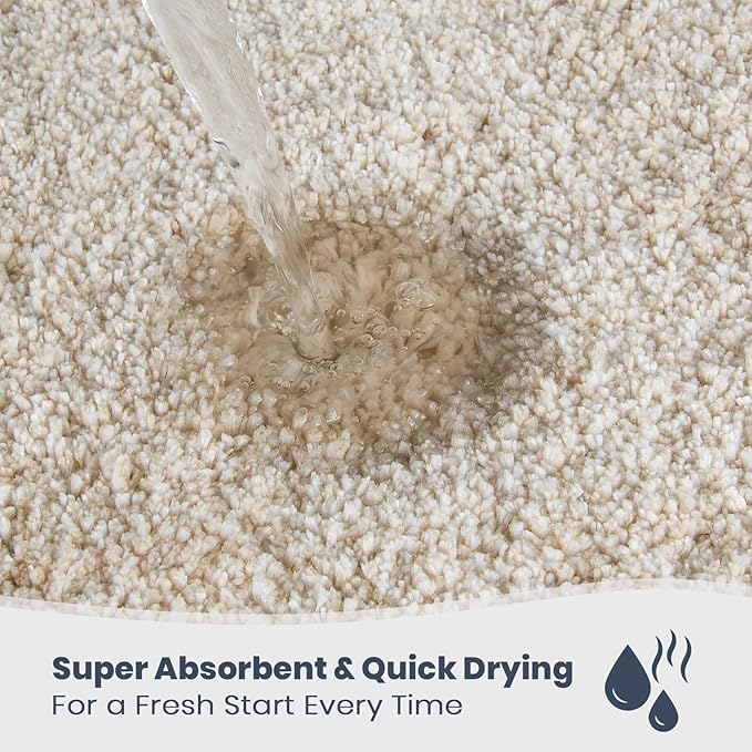 PURRUGS Bathroom Rug Non-Slip Machine Washable 24" x 36", Super Absorbent and Quick Dry Shaggy Microfiber Bath Mat, Extra Soft and Plush Bath Rug for Bathtub, Shower and Sink, Beige