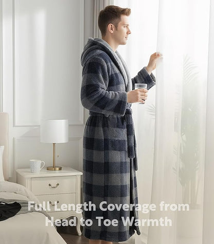 DAVID ARCHY Men's Soft Fleece Plush Robe Full Length Long Bathrobe