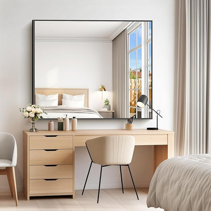 40x48inch Black Bathroom Mirror, Black Rectangle Mirror with Frame, Large Rectangular Wall Mirrors for Bathroom, Living Room, Hair Salon, Big Farmhouse Mirror Hang Horizontal/Vertical