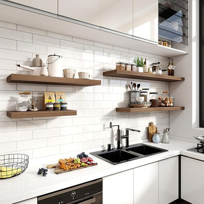 36 Inch Floating Shelves, 12 Inch Deep Floating Shelves for Wall, Floating Shelf with Invisible Brackets, Deep Shelves for Bathroom, Bedroom, Living Room, 2 Pack, Walnut