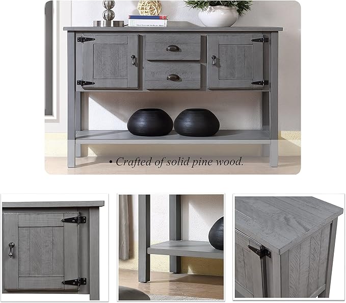 Solid Wood Farmhouse Console Table Sofa Table with Storage Drawers and Shelves for Storage Entry Hallway Foyer Sofa Side Table(48" Gray)