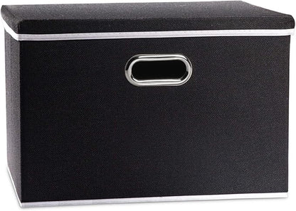 PRANDOM Large Foldable Storage Box with Lid [1-Pack] Fabric Collapsible Storage Bin Organizer Container Basket Cube with Cover for Home Bedroom Closet Office Nursery Black (17.7x11.8x11.8)