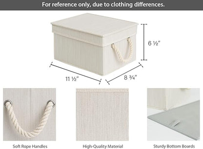 StorageWorks Storage Bins with Lids, Decorative Storage Boxes with Lid and Soft Rope Handles, Foldable Storage Baskets for Closet, Shelves, Stackable, Ivory and White, Medium, 3-Pack