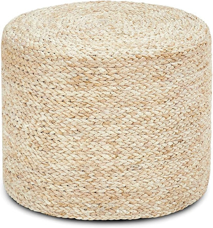 Wimarsbon 18'' Ottoman Pouf, Natural Braided Poof, Rustic Handweave Lounge Pouffe, Boho Footrest Stool for Bedroom, Accent Table or Seat for Living Room (Natural Corn Husk)