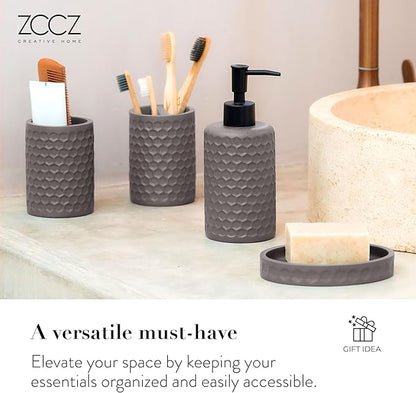 zccz Bathroom Accessories Set 5 Pcs - Soap Dispenser, Toilet Brush Holder, Toothbrush Holder, Bathroom Tumbler, Soap Dish - Vintage Bathroom Accessory Set Decor Countertop Vanity Organizer, Warm Grey