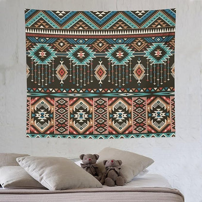 HZOHNAGO Aztec Tapestry Turquoise Blue and Brown and Native American Tribal Pattern Printed Wall Tapestry Wall Hanging for Bedroom Living Room Dorm 60" W x 50" H