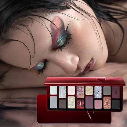 16 Color Gothic Eyeshadow Palette, Duo Chrome Pressed Powder with Ultra-Pigmented Formula, Long-Lasting Dark Makeup Kit - 09 Floating Life