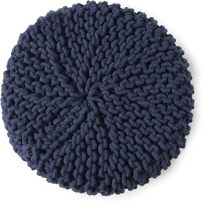 REDEARTH Cylindrical Pouf Ottoman -Hand Knitted Poof Pouffe Accent Chair Seat Footrest for Living Room, Bedroom, Nursery, kidsroom, Patio, Gym; 100% Cotton (16x16x16; Navy Blue)