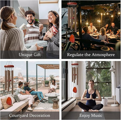 28" Wind Chime for Mothers Day, Decorative Wind Chimes for Outside, Memorial Windchimes Remembrance Gift for Women Mom Grandma, Metal Wind Chimes Outdoor Decor for Garden Patio Zen(Coffee)