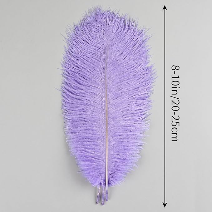 THARAHT Lavender Ostrich Feathers 24pcs Natural Bulk 8-10Inch 20cm-25cm for Crafts Wedding Party Centerpieces Flower Arrangement Easter Gatsbi and Home Decoration Feather