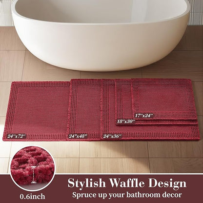 RESARE Waffle Bath Mat for Bathroom, Super Absorbent Bathroom Rugs Non Slip Machine Washable, Ultra Soft Quick Dry Boho Bath Rugs with Tassels for Floor, Upgraded Bordered Design, 24"x36" Red