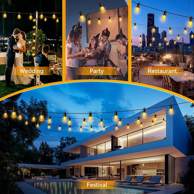 Outdoor String Lights Patio LED Light Outside - 45M 43+2 S14 LED 150ft Porch Lighting IP65 Waterproof