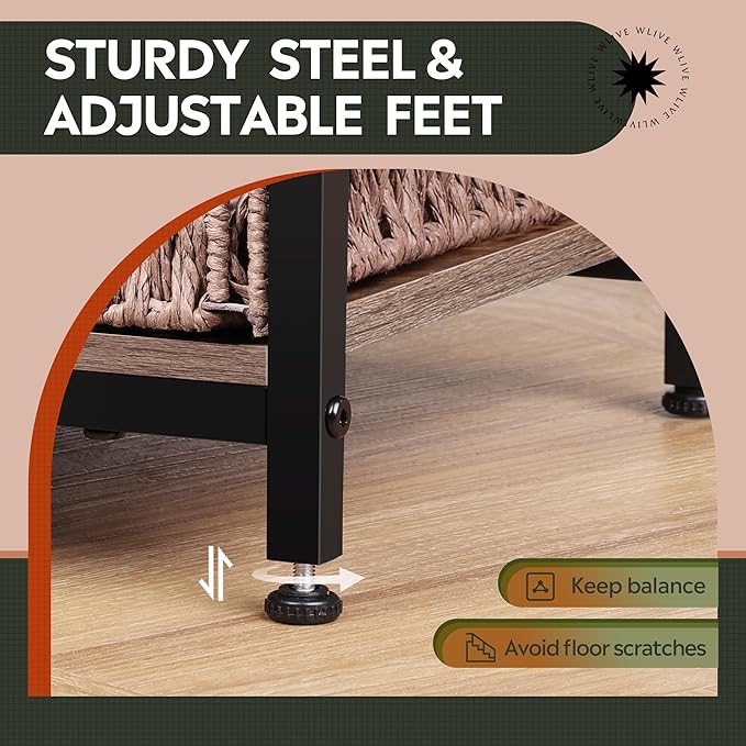 WLIVE Side Table with Charging Station and USB Ports, Small End Tables for Small Spaces, 3-Tier Nightstand with Adjustable Shelf, Bedside Tables, Living Room, Bedroom, Brown