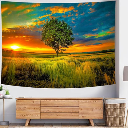 Delur Sunset Tree of Life Tapestry Forest Nature Landscape Wall Hanging Tapestry Scenic Tree Woodland Natural Sunrise Headboard for Bedroom Living Room Home Decor (70.8" x 92.5")