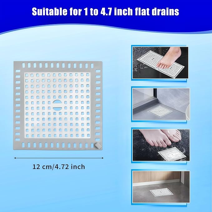 Shower Drain Hair Catcher,2Pcs,4.72'',Flat Drain Hair Catcher,Shower Drain Cover/Filter, Bathroom/Kitchen Sink Drain Strainer,Stainless Steel and TPE