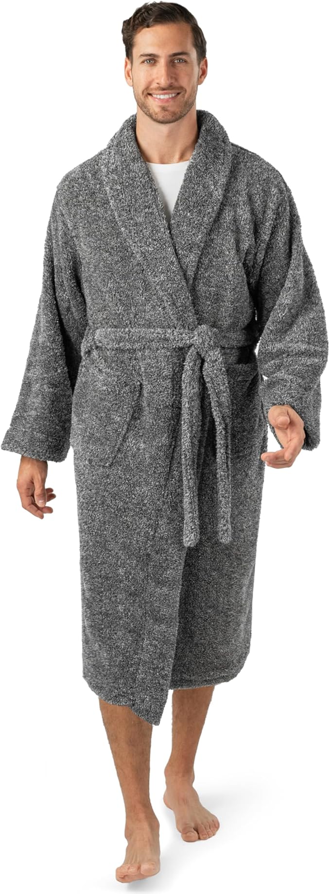 PAVILIA Mens Soft Robe, Plush Fluffy Fleece Bathrobe Men, Long Sherpa Shaggy Spa Robe