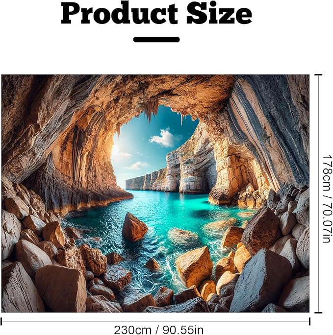 BSFHH Nature Tapestry Forest Tree Sea Cave Wall Hanging, Stream Through Rainforest Landscape Wall Art Tapestry for Bedroom Living room (Cave Sea View, 90"×70", Unframed)