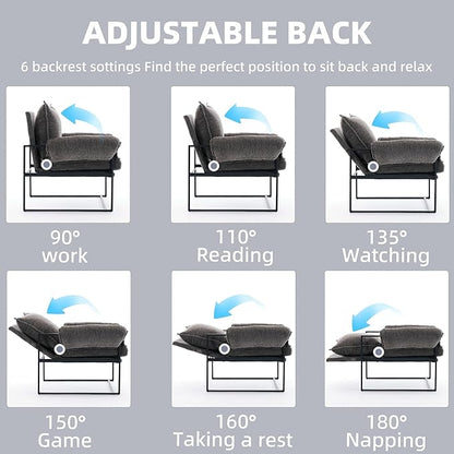 YISHENG Accent Chair with 6-Angle Adjustable Backrest, Chenille Fabric Living Room Chair Upholstered Lounge Chair, Modern Chair Cozy Reclining Chair for Reading Room, 1PC Gray