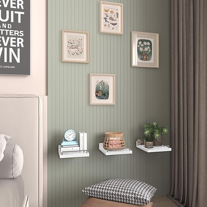 Small Floating Shelf, 6X6 Inches Farmhouse Wall Shelves for Living Room, Bedroom, Picture Frames, Plants, Kitchen, Set of 3 (White and Grey)