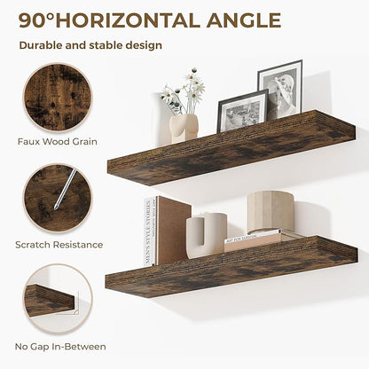 32 Inches Floating Shelves for Wall, 9.3" Deep Long Floating Shelves Set of 2, Large Display & Storage Shelf, Wall Shelf for Bathroom Bedroom Living Room Kitchen Office, Rustic Brown