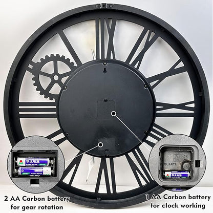 The B-Style 36" Large Moving Gear Wall Clock Oversized Vintage Farmhouse Wall Clocks for Living Room Decor Rustic Industrial Wood Clock (Gray White and Bronze Gears)