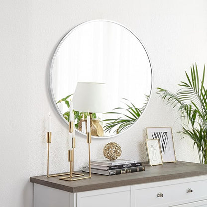 Fabuday Silver Round Mirror 30 Inch - Big Circle Mirror for Bathroom, Living Room, Hallway, Entryway, Matte Aluminum Frame Circular Mirrors for Wall Decor