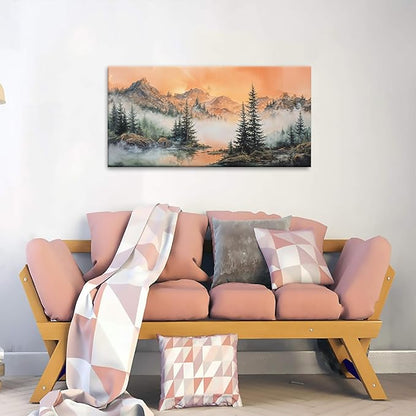 Tsomzxng Canvas Art Wall Decor For Living Room Mountain Wall Art Picture For Bedroom Modern Office Wall Decorations Forest River Landscape Paintings Pictures Artwork Aesthetic 20 X 40 In