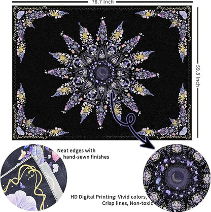 Damanse Floral Tapestry Wall Hanging Cute,Boho Wall Tapestry for Bedroom Aesthetic,Mandala Living Room Decor for Teen Girls (Purple, 59.80" x 78.70")