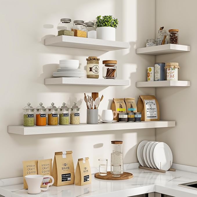 48 Inch Floating Shelves, 48"x9.25"x1.5" Inch Deep Floating Shelves for Wall, Wooden Shelves for Bathroom, Bedroom, Living Room, Cream White Oak