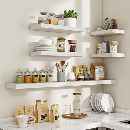 16 Inch Floating Shelves, 16"x9.25"x1.5" Inch Deep Floating Shelves for Wall, Wooden Shelves for Bathroom, Bedroom, Living Room, Cream White Oak, 2 Pieces