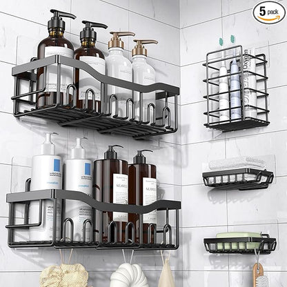 Adhesive Shower Caddy, 5 Pack Rustproof Stainless Steel Bath Organizers With Large Capacity, No Drilling Shelves for Bathroom Storage & Home Decor-XL Size