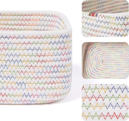 Small Storage Baskets for Organizing | Closet Organizer Bins | Shelf Toy Basket | Woven Rope Baskets | Cube Decorative Box | Shallow Basket | 11.5x7.5x4.7” | 4 Packs Rainbow