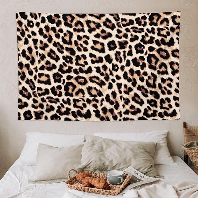 HZOHNAGO Leopard Print Tapestry Rustic Brown Leopard Wild Animal Printed Wall Tapestry Painting Wall Hanging for Bedroom Living Room Dorm 60" W x 40" H