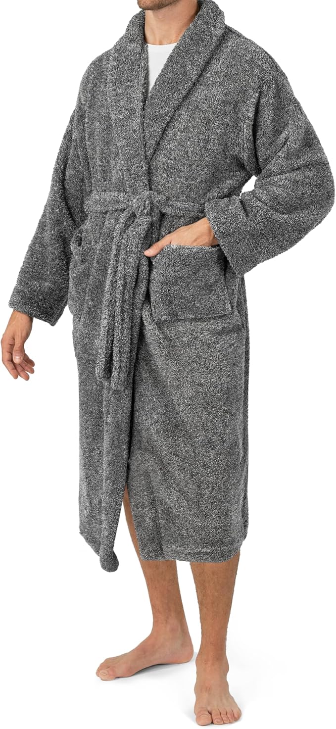 PAVILIA Mens Soft Robe, Plush Fluffy Fleece Bathrobe Men, Long Sherpa Shaggy Spa Robe