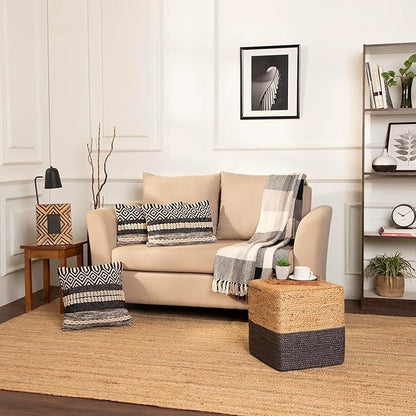 REDEARTH · Cube Pouf Foot Stool Ottoman - Jute Braided Pouffe Poof Accent Sitting Footrest for The Living Room, Bedroom, Nursery, Patio, Lounge & Other Rooms, Set of 2(14.5”x14.5”x16”; Natural Gray)