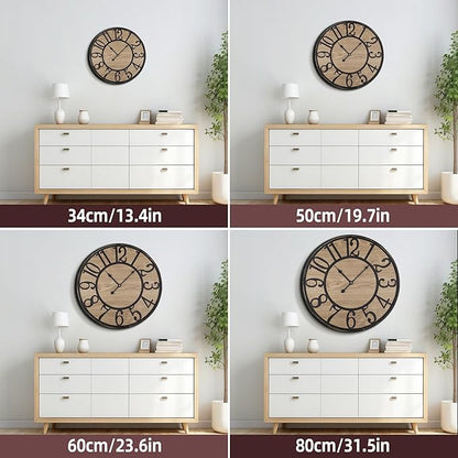 Large Wall Clock for Living Room Decor - Non-Ticking, Silent, Battery Operated Modern Vintage Wood Clock - Oversized Decorative for Bedroom, Kitchen, Farmhouse, Office