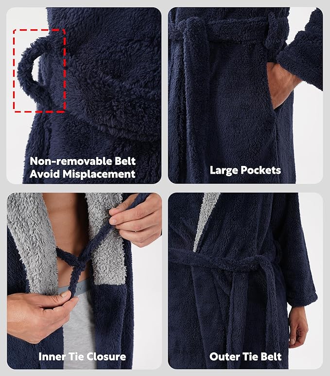 DAVID ARCHY Men's Soft Fleece Plush Robe Full Length Long Bathrobe