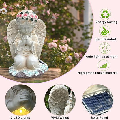 YODY Solar Garden Statues Outdoor Decor- Yard Decorations for Patio, Balcony, Backyard, Lawn Ornaments - Angel Figurines with LED Light- Unique Birthday House Warming Gifts for Women, Mom, Grandma